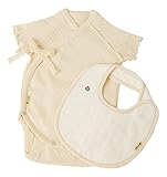 yuga☆【箱入り】「前あきボディ半袖 70cm +今治スタイ 2点セット 生成り」 オーガニックコットン100% 天然染め ベビー 服 男の子 女の子 兼用 出産祝い プレゼント 綿100% おもて