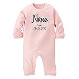 名入れ 長袖 ロンパース [LR200] 80cm ライトピンク×ブラックロゴ 出産祝い 誕生日 プレゼント おしゃれな 名前入り ベビー服