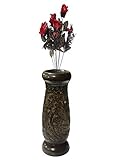 Wooden Flower Vase with Brass Carving for Home Brown Handmade by Indian Artisan Easter Day/Mothers D