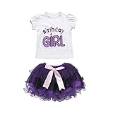 三番目の店　2PCS 赤ちゃんの女の子の満一歳誕生日パーティーの衣装　プリンセス　ちょう結び　ロンパー+スカート　セット (パープル)