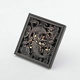 HiendureTM Solid Brass Square Floor Drain Art Carved Shower Ground Drainer with Removable Strainer,o