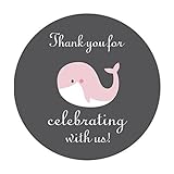 ピンクグレーWhale Thank Youステッカー、GirlベビーシャワーパーティーFavorラベル、2インチ、40-pack