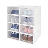 【8箱入り】シューズボックス 側面開き式 透明扉付き 枠あり靴箱 組立式 折りたたみ/積み上げ可能 ホワイト