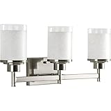 Progress Lighting P2978-09 3-Light Wall Bracket with White Linen Finished Glass and Clear Edge Accen
