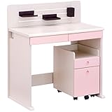 学習机 約3分で完成の超組立簡単デスク 楽組みデスク 90cm幅 (ホワイトウォッシュ×ピンク)