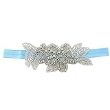Pop Your Dream Luxuryベビーガールズヘッドバンド伸縮性ラインストーンフラワーターバンLeaves Girlヘアアクセサリーセット US サイズ: One Size カラー: ブルー