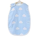 Amalife 6重ガーゼ ベビー スリーパー 秋冬用 パジャマ 寝袋 オーガニックコットン (M(適応身長60cm-80cm), 雲　ブルー) [並行輸入品]