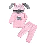 Fheaven 2ピース 幼児 赤ちゃん 女の子 服 かわいい 耳 パーカー スウェットシャツ 長袖 トップス + パンツ セット 洋服 6-12 Months ピンク