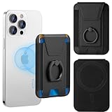 VitalBloom 対応 カードケース スマホスタンド 新登場 収納量アッ カード収納用 蓋付きマグネット携帯カードホルダー 薄型背面ポケット 名刺入れ 革製 - ブラック