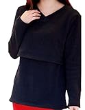 （ハナハナ) HANAHANA 柔らか あったか 裏起毛 簡単 授乳服 伸縮性抜群 長袖 Tシャツ 授乳口付 i051 (ブイネック L, ネイビー)