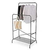 ハンガーラック コートハンガー たっぷり収納 棚付き スチール 横揺れ防止設計 ブラック