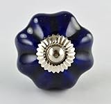 Set of 2 Navy Blue hand painted ceramic pumpkin cabinet knobs drawer pulls