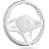 EIING ハンドルカバー 車用 軽自動車 ステアリングカバー 汎用 本革 おしゃれ 通気性がよい 汚れ防止 滑り防止 オールシーズン対応 普通車 ハンドル 保護カバー 超薄型 S・M兼用 内装パーツ 車用品 車アクセサリー D型 円形 取付簡単 36.5～38CM 兼用 (ホワイト, C型)