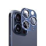 iPhone 15 Pro 用/iPhone 15 Pro Max 用 カメラ保護ガラスフィルム カメラレンズ保護カバー アルミニウム合金＋強化ガラス製 カメラカバー キズ防止 露出オーバー防止 耐衝撃 防塵 防滴 薄型 3D全面保護 【1枚】 ブルー iPhone 15 Pro 対応/iPhone 15 Pro Max 対応 カメラガラスフィルム