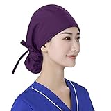 [Folove] 手術帽子 バンダナキャップ 医療用帽 医師 オペレーターキャップ メンズ 軽作業帽子 速乾 吸汗 スクラブ帽子 綿製 紐 手術用帽子 ナース 衛生キャップ 調節可能 クリーンキャップ 業務用 衛生用品 フリーサイズ 紫色