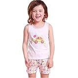 （マソンナーニ）Masonanic ベビー服 パジャマ　寝間着 タンクトップ Tシャツ＆パンツ 上下セット 女児　ハーフパンツ 袖なし 女の子 夏 (90cm, 英文字柄)