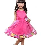 【お花の入ったドレス】こども キッズ ドレス フォーマル ワンピース 衣装 ベビー 発表会 結婚式 花 誕生日 バースデー セレモニー 赤ちゃん チュール (11:ピンク140)