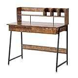 OSJ パソコンデスク 学習机 収納台 ミシン台 勉強机 引き出し付き ラック収納 スペース活用 ダークブラウン