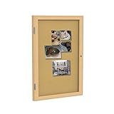 Ghent 36x24 1-Door indoor Enclosed Bulletin Board Shatter Resistant with Lock Wood Frame Oak Finish 