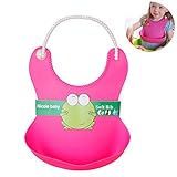 Seacan 油が落ちる スタイ シリコン ロールアップ よだれかけ ポケット付き ソフトビブ 防水 柔らかい 　　 (ローズ)