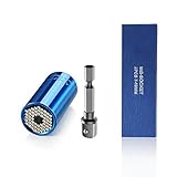 ユニバーサルソケット 万能ソケット 2点セットユニバーサル ソケットレンチ(7～19mm,1/4～3/4インチ) 54本スチールのピン内蔵 ドリルアダプター付き ブルー