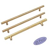 Goldenwarm 金色ステンレススチール製モダンキッチンドアキャビネットT字型バーハンドル プルノブ つや消し真鍮家具ハードウェア 25個入り 10in hole centers LS201GD2