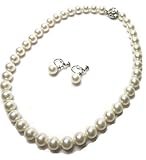 花珠８mm真珠42cm貝パールネックレス ホワイトイヤリングセット