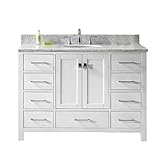 Virtu USA gs-50048-wmro-wh-002 Caroline Avenue 48 "シングル洗面化粧台with Marble andラウンドシンク上部をポリッシュクローム蛇口、ミラー