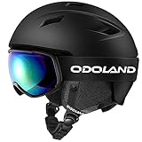 Odoland スキーヘルメットセット ゴーグル付き ダイヤル式サイズ調整 メガネ対応 ダブル球面レンズ