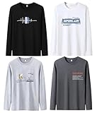 [SIPERLARI] Tシャツ 長袖 メンズ 綿100% 4点セット 肉厚生地 プリント 大きいサイズ 肌着 丸襟 柔らかい インナーシャツ 4枚組 おしゃれ ファッション 快適 春秋冬 服(プリント XL)