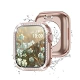 【フルカバー保護】Puptoya アップルウォッチ 防水 カバー キラキラ Apple Watch Series 9 8 7 対応 41mm ケース 2 in 1 前後の保護 PC+ガラス素材 高透過率 装着簡単 耐衝撃 iWatch 41mm ローズゴールド