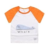 PANCY 子供服 春夏 半袖 Ｔシャツ 男の子 女の子 コットン製 プリントＴシャツ かわいい くじら 白(オレンジ,120cm)