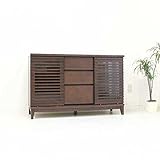 キャビネット サイドボード リビング収納 北欧 幅120cm ブラウン 天然木 (ブラウン)