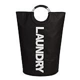 Fornorm　洗濯かご ランドリー収納　ランドリーバスケット ランドリーボ ックス 折りたたみ　縦型 取っ手付き 大容量　洋服ストレージ (ブラック)