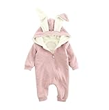 ange select 耳付き ロンパース うさぎ ベビー キッズ 長袖 前開き カバーオール (ピンク66)