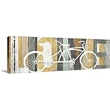 Michael Mullanプレミアムシックラップキャンバス壁アート印刷題名Beachscapeタンデム自転車Loveゴールドニュートラル 60" x 20" 2496213_24_60x20_non