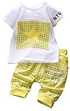 C-Princess 半袖 Tシャツ ズボン セットアップ 子供服 幼児 ベビー キッズ 男の子 普段着 カジュアルシャツ ロングパンツ 星柄 可愛い 春夏 イエロー 90