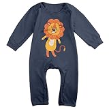 ライオン 動物　ダンス オレンジ ベビー長袖 ロンパース 女の子 男の子 綿100%Navy