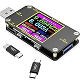 YEREADW USB電圧電流テスター 2-in-1 マルチメーター タイプC コネクター 0-8A 4.5~24V 360°回転スクリーン搭載 黒い