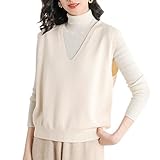 Beylimcy ニット ベスト レディース Vネック セーター リブ 体型カバー おしゃれ エレガント 着回し カットソー 着痩せ カジュアル 通勤 トップス 春 秋 冬 Bey37 (M, ベージュ)