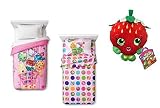 Shopkins Twin Comforter, 3 Pc Twin Sheet Set, Strawberry Plush Pillow 5PC Bed In A Bag Bundle [並行輸入品