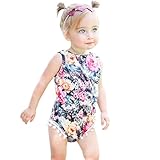 Karchi ベビー服 女の子 ロンパース 可愛い　袖無し 花柄 　カバーオール 春夏服 誕生日　お出かけ　パーティー ０－２４ヶ月設定 ホット-ピンク (90)