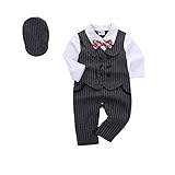 Ymgot ベビー フォーマル ロンパース 男の子 カバーオール 長袖 ストタイプ柄 ハンチング帽子付き 百日祝い 出産祝い 誕生日 パーティー 七五三 (90cm, グレー)