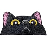 猫ワッペン 刺繍パッチ ベルクロ式 ブラック ノーマルタイプ 簡単着脱 着脱式 ワッペン アップリケ マジックテープ ネコ ねこNYANDELMO ND-0355-R06-BK
