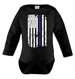Thin Blue Line American Flag長袖ボディスーツ カラー: ブラック