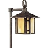 Progress Lighting P5272-46 1-Light Path Light with Honey Art Glass and Mica Accent Panels, Weathered