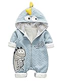 ARABOYO　ベビー　ロンパース　長袖　vネック　フードつき　恐竜　暖かい　裏起毛　かわいい　新品　女の子　男の子　秋　冬（3-14ヶ月用）
