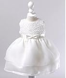 Effiku(エフィック) ベビー キッズ フォーマルドレス フロントリボン ベビードレス 女の子 ホワイト 結婚式 誕生日 セレモニー 70.80.90 (80cm)