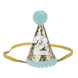 Liebeye 帽子 誕生日 数字　子供 キラキラ ボンボン もこもこ ローズ クラウン 髪アクセサリー 飾り 誕生日 高級感 誕生日お祝い かわいい ギフト ゴールド+ブルー辺 2