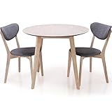 ダイニングセット ダイニングテーブル 3点セット 2人掛け 天然木 丸テーブル 幅90 ホワイト×グレー